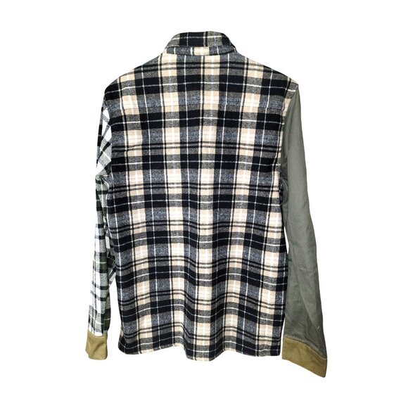 Mens Reason Patchwork Flannel Shirt With Plaid & Solid Patterns Long Sleeve Butt - Picture 2 of 4